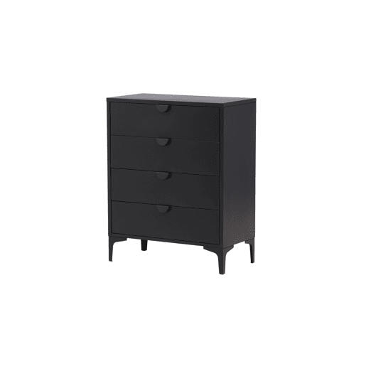 Cómoda PIRING em preto com estilo moderno, mede 117x78x40 cm e tem 4 gavetas