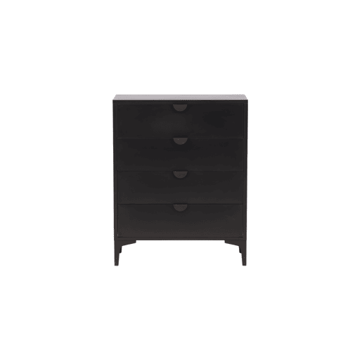 Cómoda PIRING em preto com estilo moderno, mede 117x78x40 cm e tem 4 gavetas