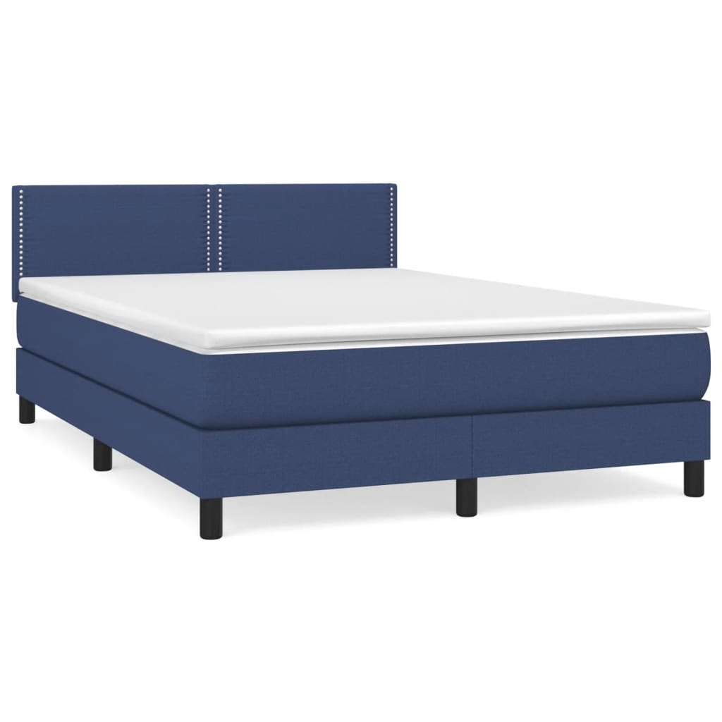 Cama box spring con colchón tela - Liso con clavos 140x190 Azul