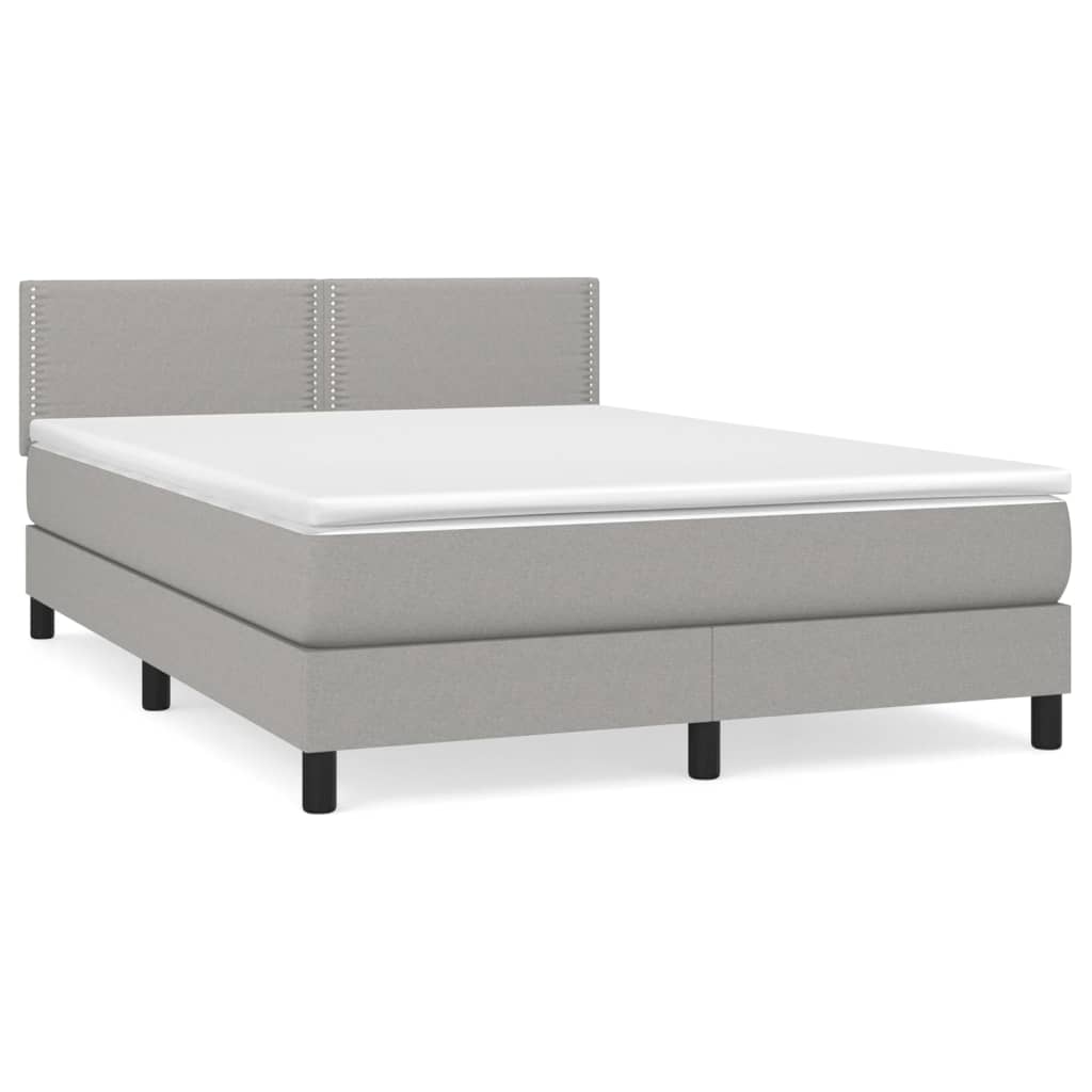 Cama box spring con colchón tela - Liso con clavos 140x190 Gris Claro