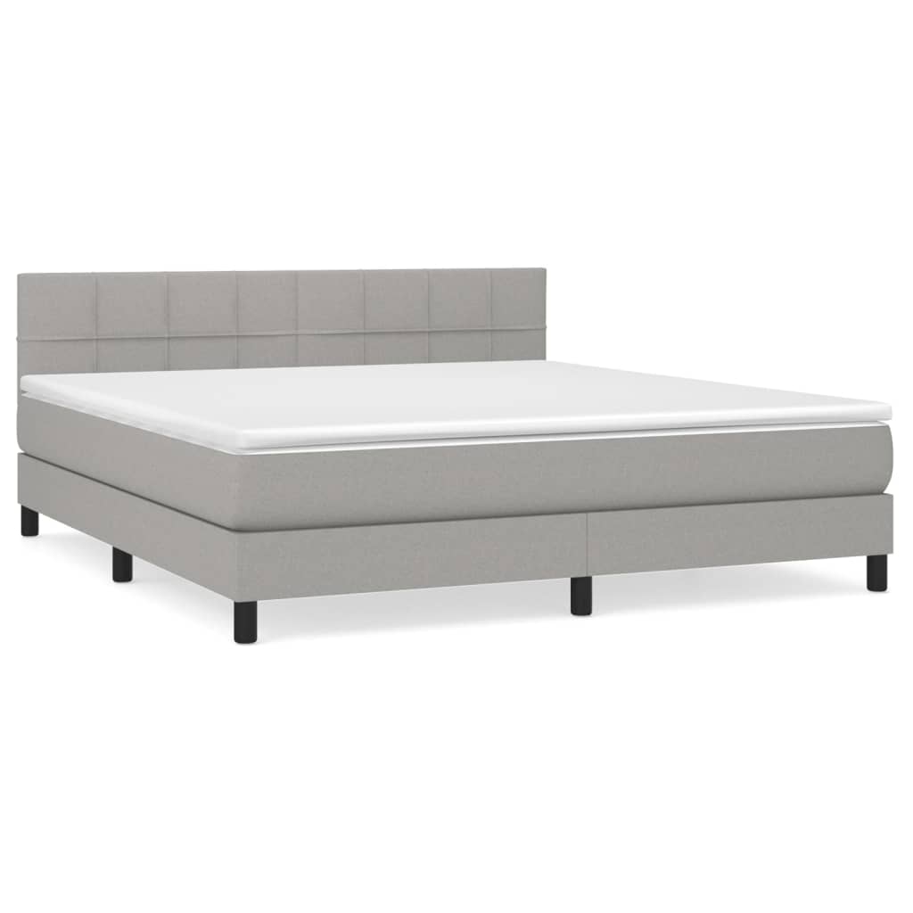 cama box spring con colchon tela gris claro 160x200 cm bloques con cuadros
