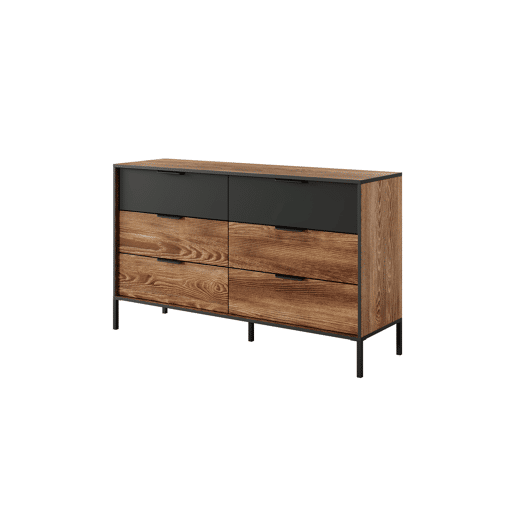 MILTON cómoda em castanho, preto com um estilo moderno, medindo 82x138x40 cm e tem 6 gavetas