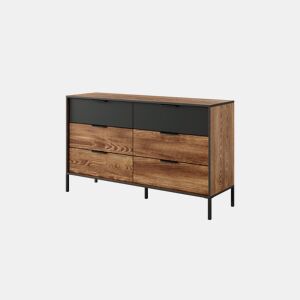 MILTON cómoda em castanho, preto com um estilo moderno, medindo 82x138x40 cm e tem 6 gavetas