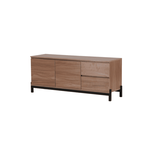 Cómoda CORPUS em nogueira, estilo moderno, com 56x135x40 cm, com 1 prateleira, 2 portas e 2 gavetas