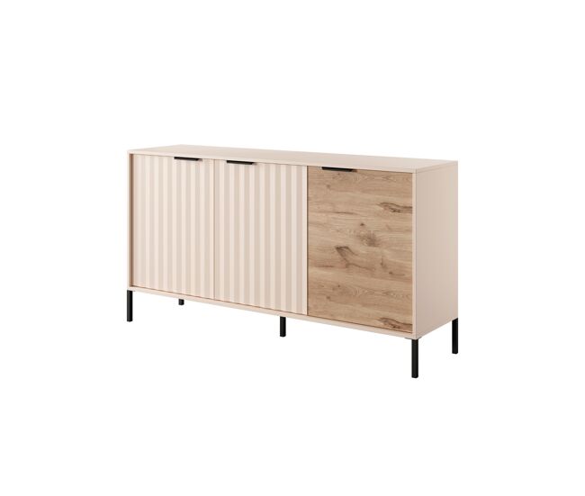 Comoda rave de estilo moderno, mide 82x154x40 cm y tiene 6 estantes, 3 puertas