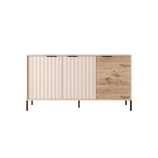 RAVE cómoda com um estilo moderno, medindo 82x154x40 cm e tem 6 prateleiras, 3 portas