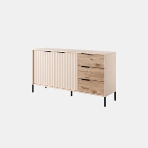 RAVE cómoda estilo moderno, medindo 82x154x40 cm e tem 4 prateleiras, 2 portas e 3 gavetas
