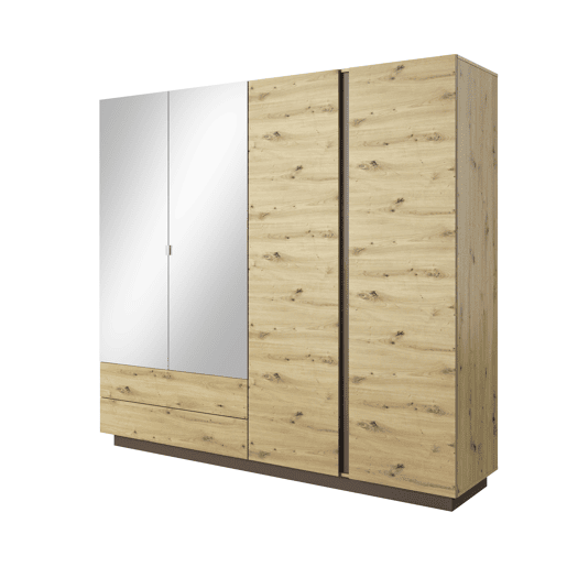 Armário ARCADE com um estilo moderno, medindo 203x220x54 cm, com 10 prateleiras, 4 portas e 2 gavetas com iluminação LED