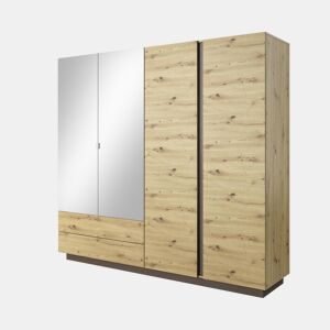 Armário ARCADE com um estilo moderno, medindo 203x220x54 cm, com 10 prateleiras, 4 portas e 2 gavetas com iluminação LED