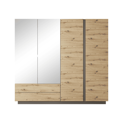 Armário ARCADE com um estilo moderno, medindo 203x220x54 cm, com 10 prateleiras, 4 portas e 2 gavetas com iluminação LED