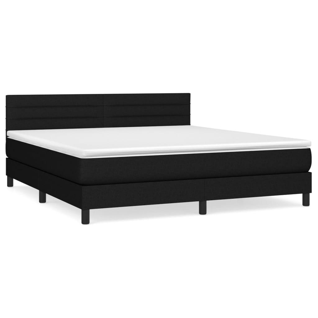Cama box spring con colchón tela negro 180x200 cm rayas horizontales