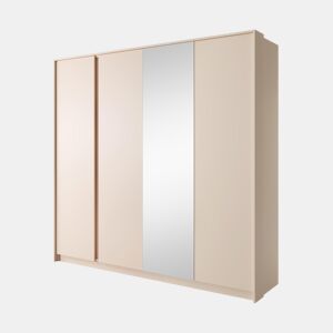 Roupeiro DAST em rosa, com um estilo moderno, mede 210x224x56 cm e tem 12 prateleiras, 4 portas e iluminação LED