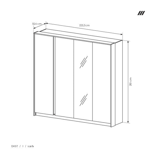 Roupeiro DAST em rosa, com um estilo moderno, mede 210x224x56 cm e tem 12 prateleiras, 4 portas e iluminação LED