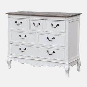 Cómoda RIMINI WHITE, em estilo campestre francês, com 81x110x40 cm e 6 gavetas