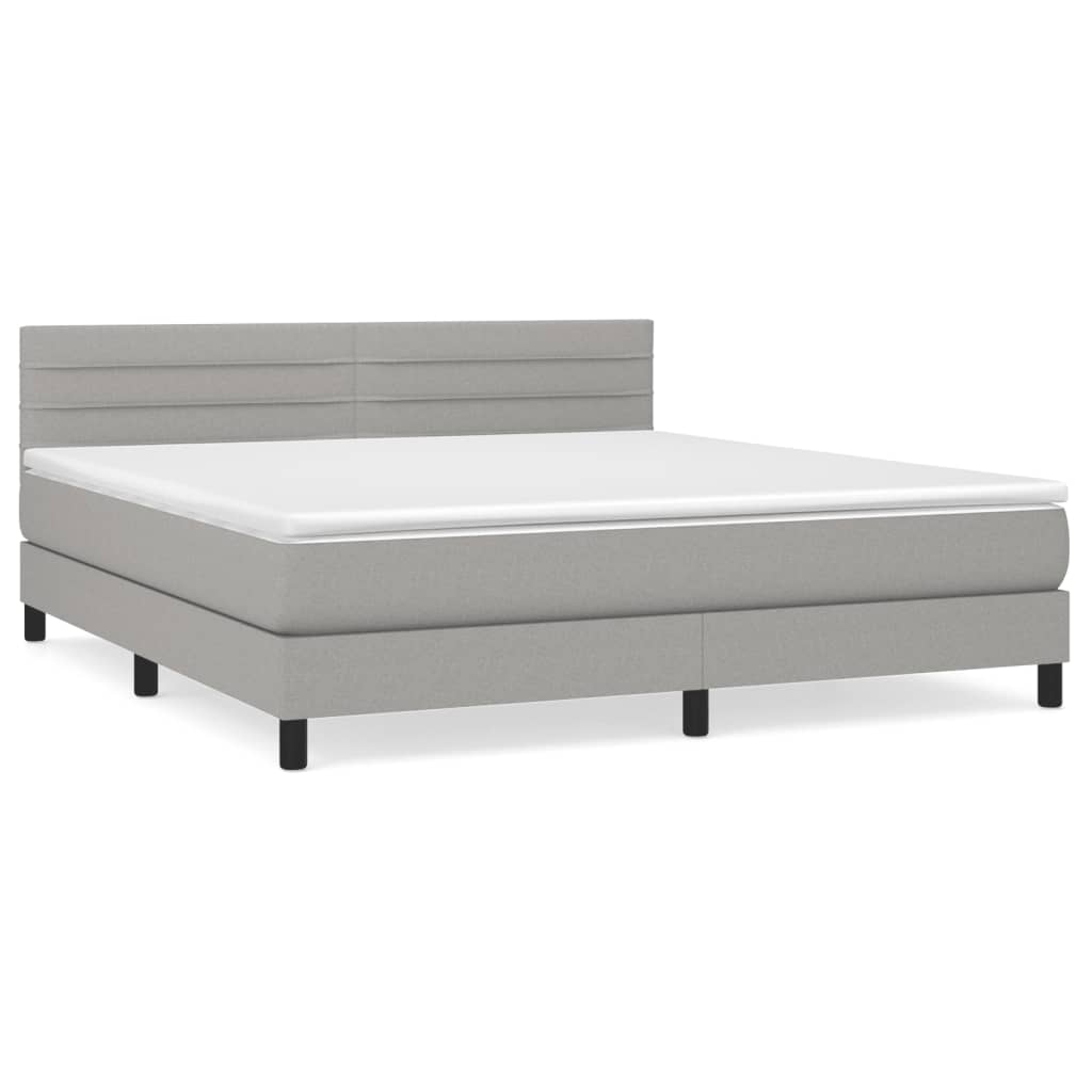 Cama box spring con colchón tela gris claro 160x200 cm rayas horizontales