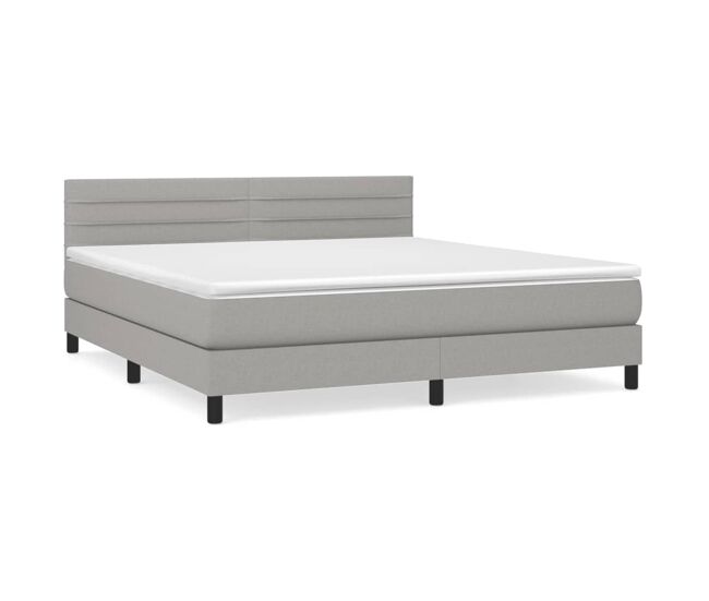 Cama box spring con colchón tela gris claro 160x200 cm rayas horizontales