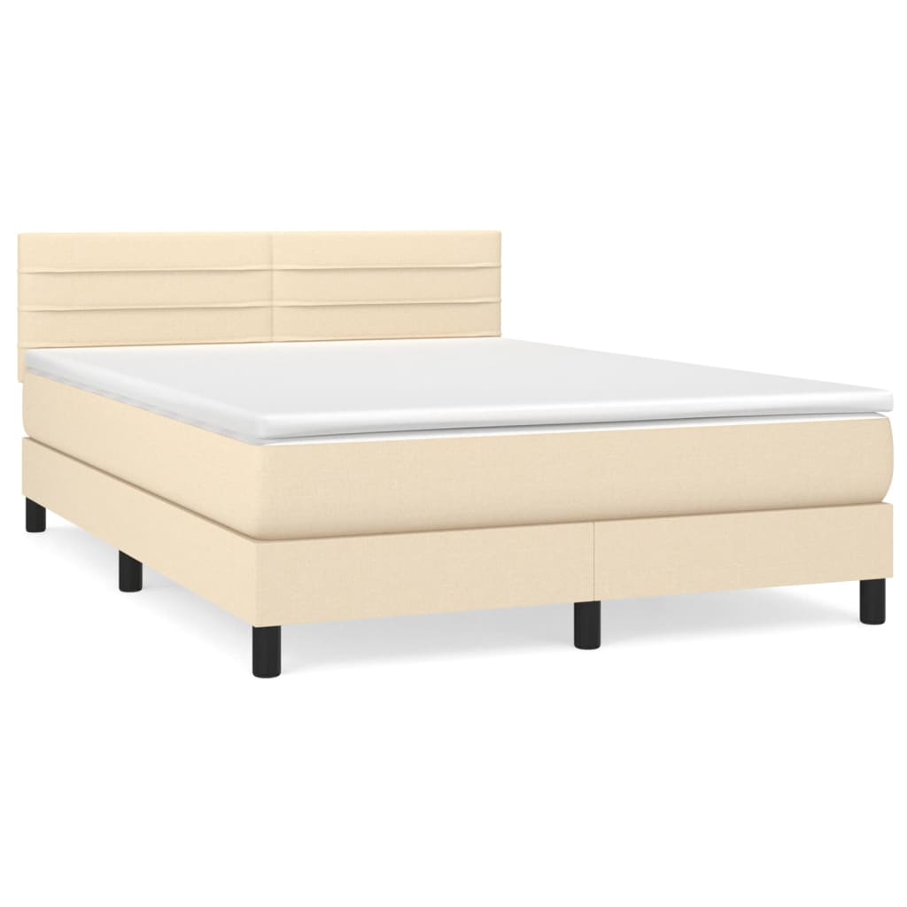 Cama box spring con colchón tela - Rayas horizontales 140x200 Crema