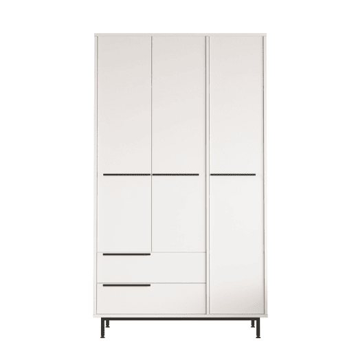 Roupeiros OCEAN, num estilo moderno, medindo 196x112x55 cm, com 3 portas e 2 gavetas e 6 prateleiras