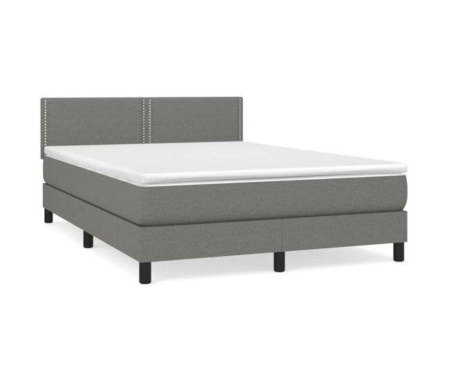 Cama box spring con colchón tela gris oscuro 140x200 cm liso con clavos