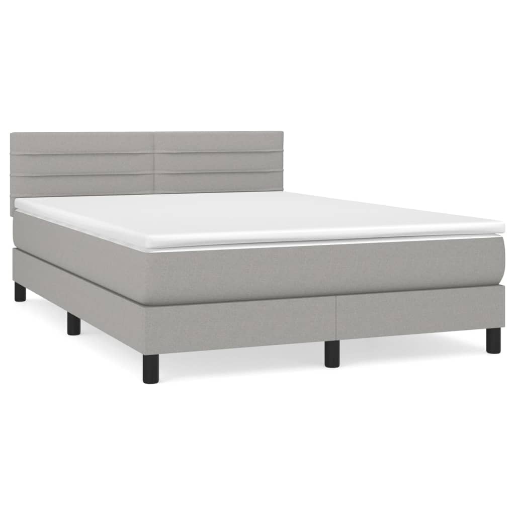 Cama box spring con colchón tela - Rayas horizontales 140x200 Gris Claro