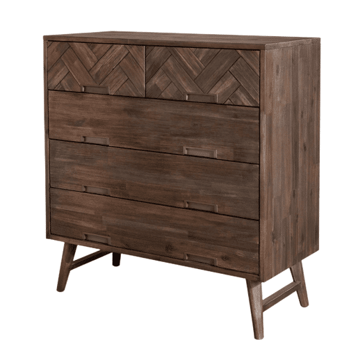 Cómoda ASHTON, de cor castanha, em estilo retro, com 105x100x45 cm e 5 gavetas
