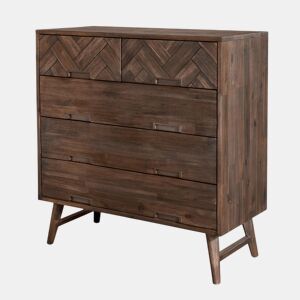 Cómoda ASHTON, de cor castanha, em estilo retro, com 105x100x45 cm e 5 gavetas