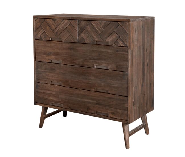 Cómoda ASHTON, de color marrón, estilo retro, 105x100x45 cm y 5 cajones