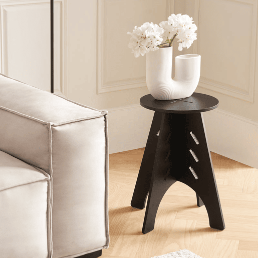 SoBuy HFBT01-K-SCH Mesa de apoio com juntas em espinha de peixe Preto