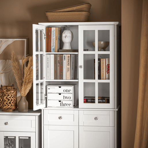 SoBuy FSB76-W Aparador alto com 4 portas e 2 gavetas