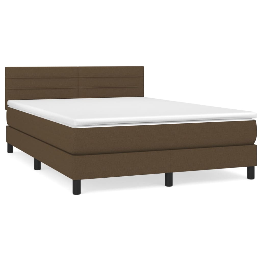 Cama box spring con colchón tela - Rayas horizontales 140x200 Marrón