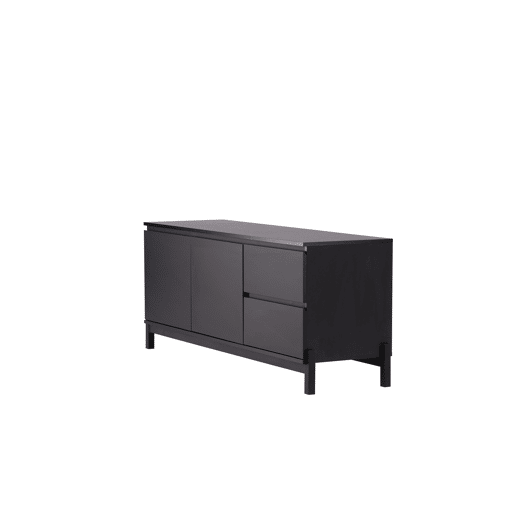 Cómoda CORPUS, de cor preta, num estilo moderno, com 56x135x40 cm, com 2 portas, 2 gavetas e 2 prateleiras
