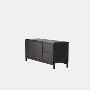 Cómoda CORPUS, de cor preta, num estilo moderno, com 56x135x40 cm, com 2 portas, 2 gavetas e 2 prateleiras