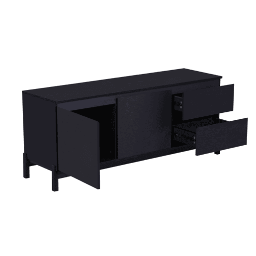 Cómoda CORPUS, de cor preta, num estilo moderno, com 56x135x40 cm, com 2 portas, 2 gavetas e 2 prateleiras