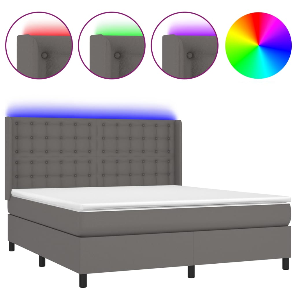 cama box spring colchon y led cuero sintetico gris 160x200 cm botones