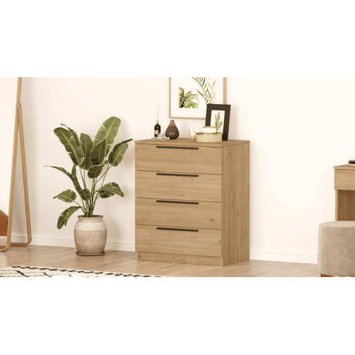 Cómoda LOREL, em madeira natural, estilo moderno, com 88x72x42 cm e 4 gavetas