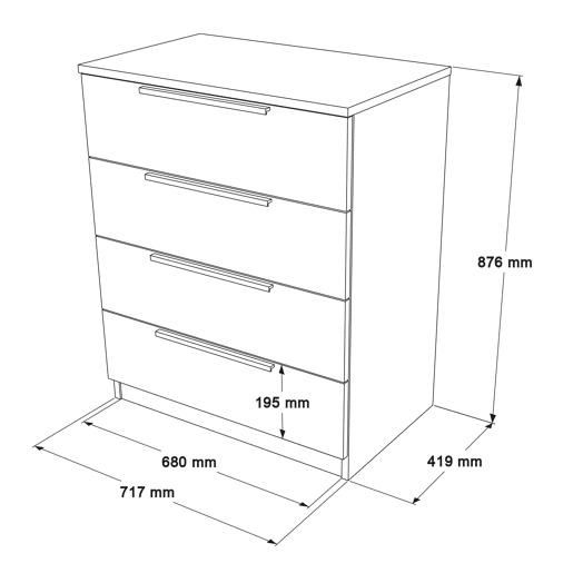 Cómoda LOREL, em madeira natural, estilo moderno, com 88x72x42 cm e 4 gavetas