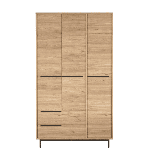 Roupeiros OCEAN, num estilo moderno, medindo 196x112x55 cm, com 3 portas e 2 gavetas e 6 prateleiras