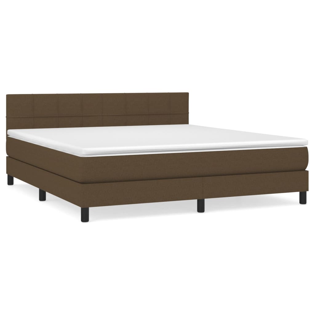 Cama box spring con colchón tela marrón oscuro 180x200 cm bloques con cuadros
