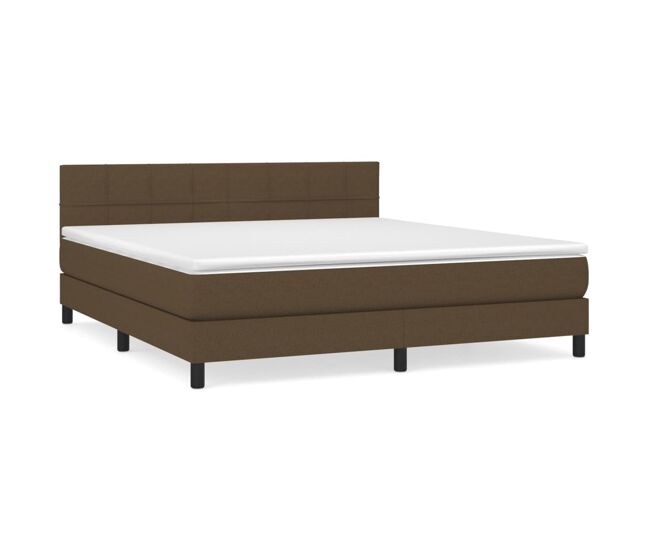 Cama box spring con colchón tela marrón oscuro 180x200 cm bloques con cuadros