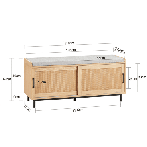 SoBuy FSR154-N Banco para arrumação de sapatos com 2 portas 110 x 40 x 49 cm