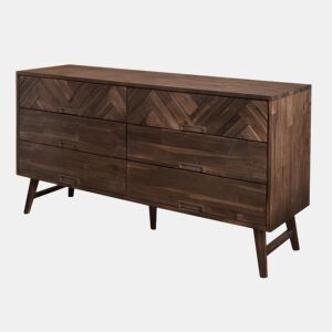 Cómoda ASHTON, de cor castanha, em estilo retro, com 80x155x45 cm e 6 gavetas