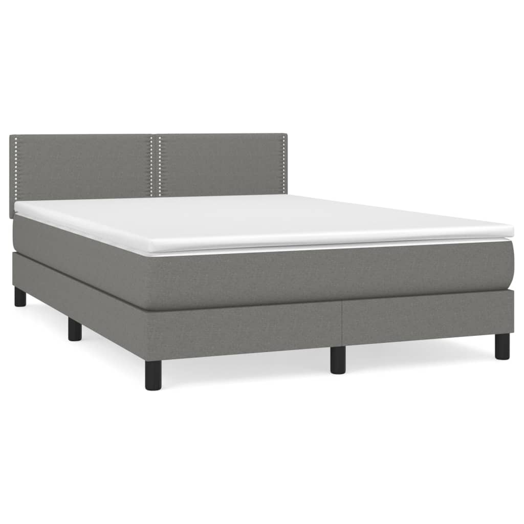 Cama box spring con colchón tela - Liso con clavos 140x190 Gris Oscuro
