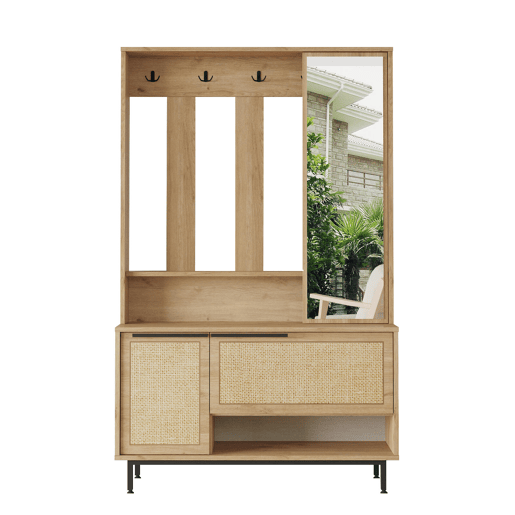 Roupeiros OCEAN, de cor bege claro, num estilo moderno, medindo 178x112x36 cm, com 2 portas e 3 prateleiras