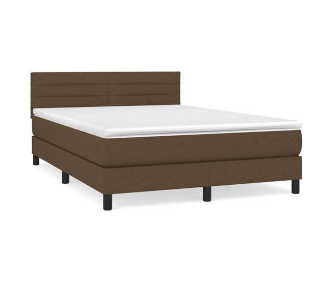 Cama box spring con colchón tela marrón oscuro 140x190 cm rayas horizontales