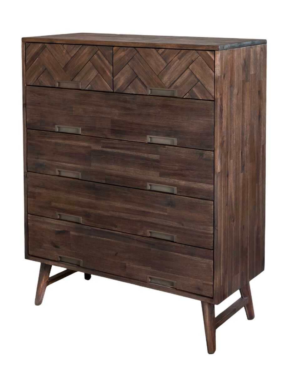 Cómoda ashton, de color marrón, de estilo retro, mide 125x100x45 cm y tiene 6 cajone