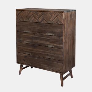 Cómoda ASHTON, de cor castanha, em estilo retro, com 125x100x45 cm e 6 gavetas