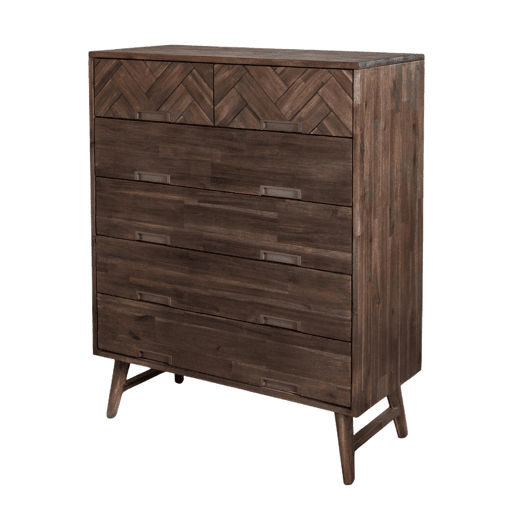 Cómoda ASHTON, de cor castanha, em estilo retro, com 125x100x45 cm e 6 gavetas