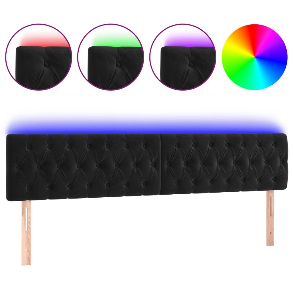 Cabecero con LED de terciopelo 200 Negro
