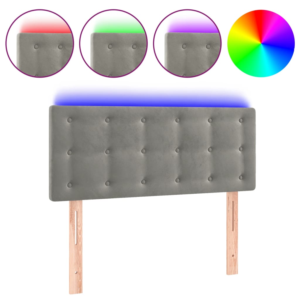 Cabecero con LED de terciopelo 80 Gris Claro