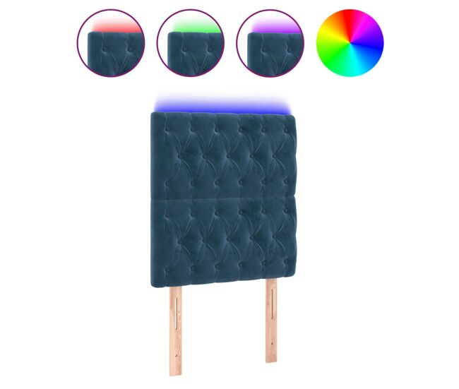 Cabecero con luces led terciopelo azul oscuro 80x7x118/128 cm